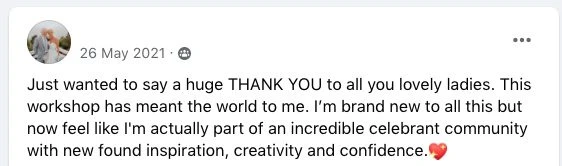 Creative Celebrant workshop testimonial -
