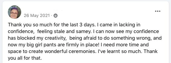 Creative Celebrant workshop testimonial -